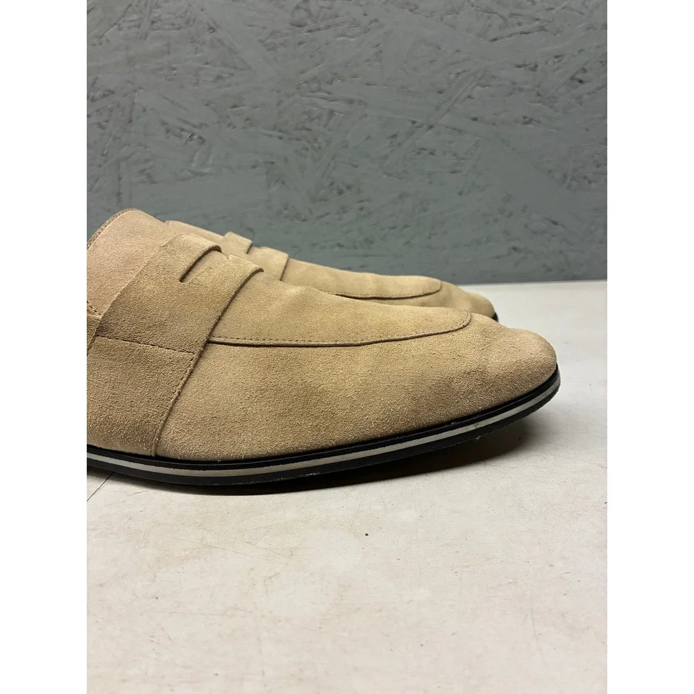 BOSS Hugo Boss Suede Penny Loafers Shoes Mens 12 Beige Slip On Italy Classic